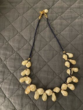 Talbots BlackCord Necklace with Cream Pearl Teardrops and Gold Accents